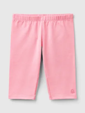 3/4 leggings in stretch cotton - Pink | Benetton