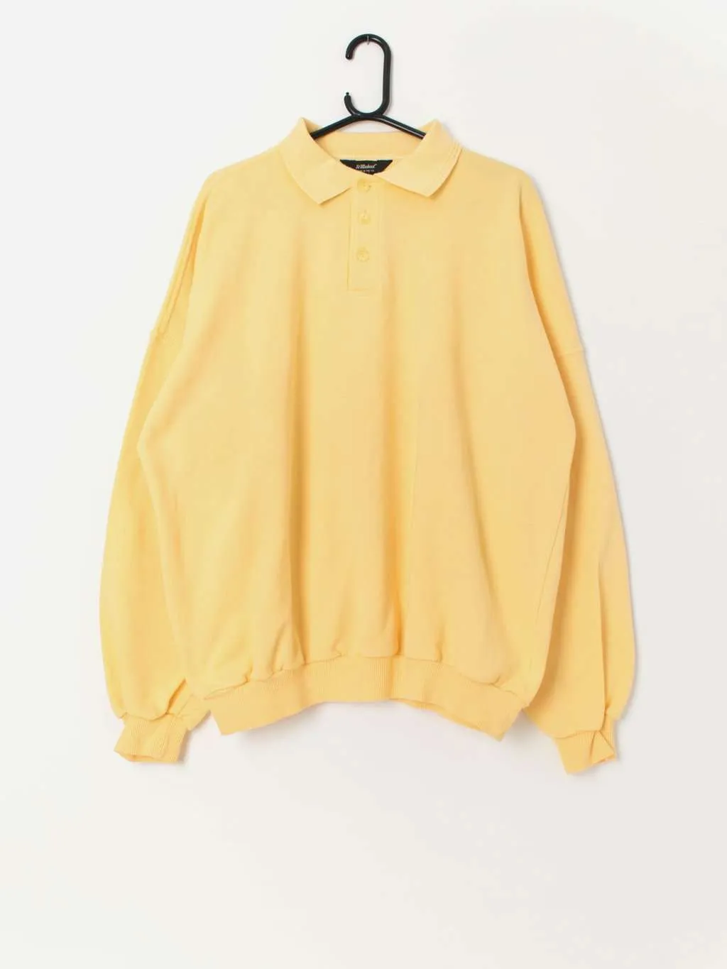 80s vintage St Michael collared sweatshirt in pale yellow – 2XL