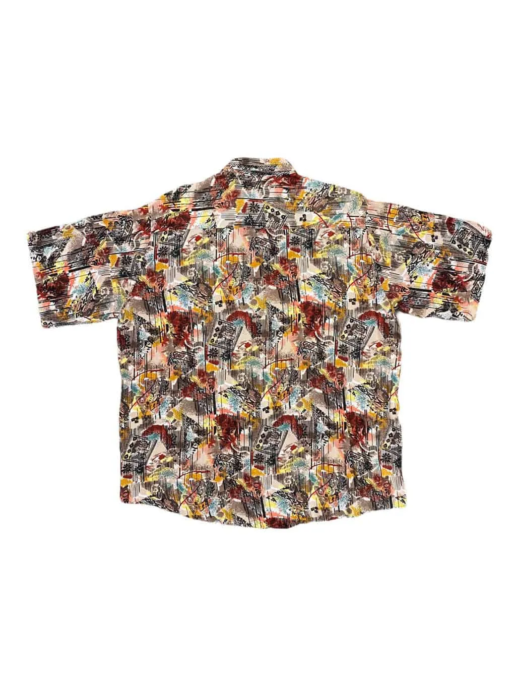 90s Vintage Arty Shirt Mustard Red Short Sleeve Abstract Pattern – XL/2XL