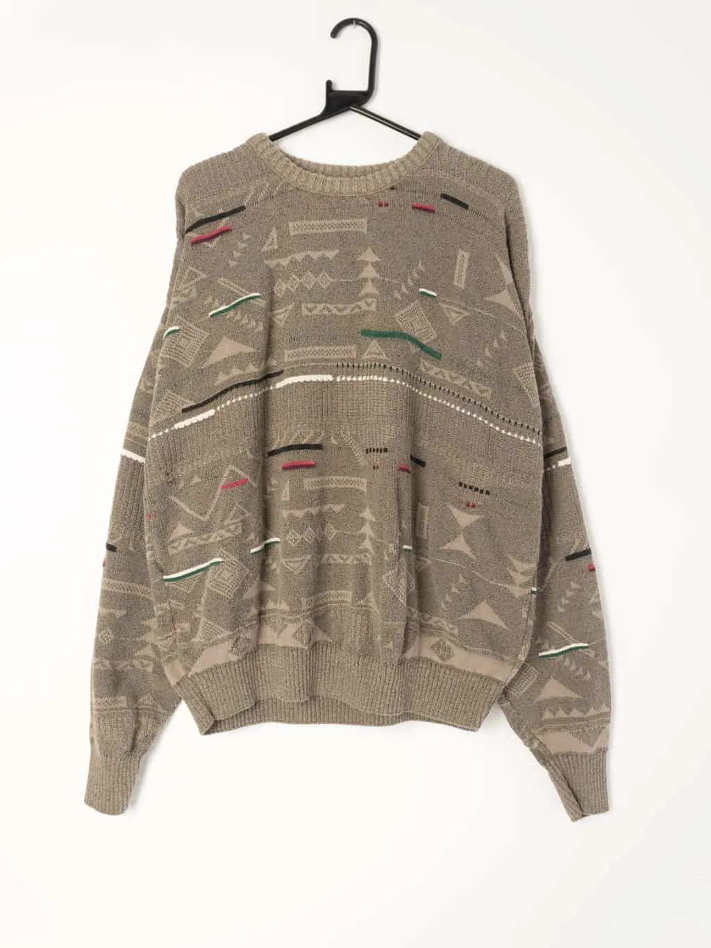 90s Vintage London Fog crewneck oversized jumper in grey with abstract design. Made in USA – XL / 2XL