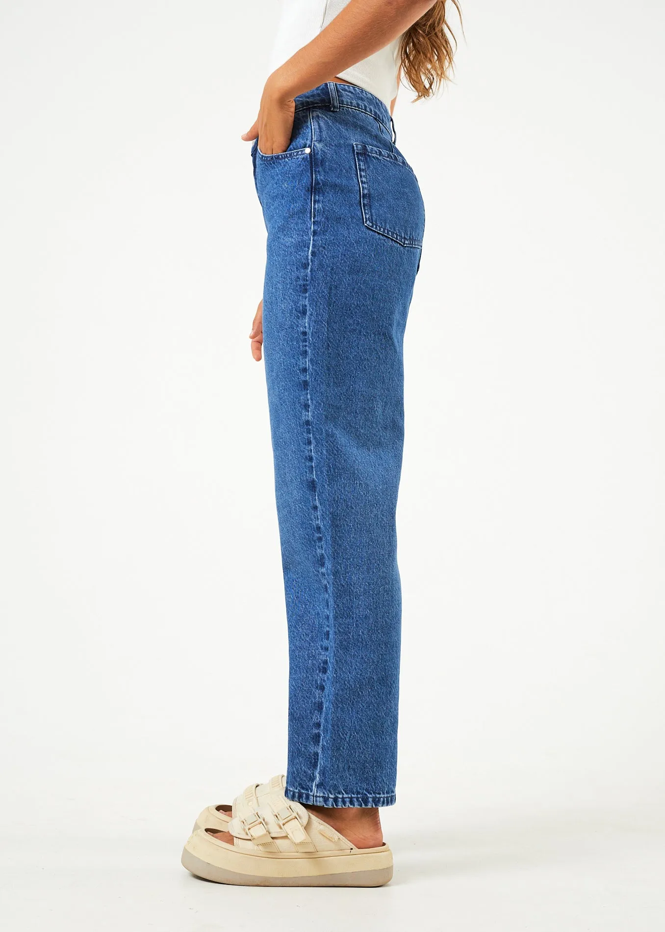 AFENDS Womens Shelby - Denim Wide Leg Jeans Long - Authentic Blue