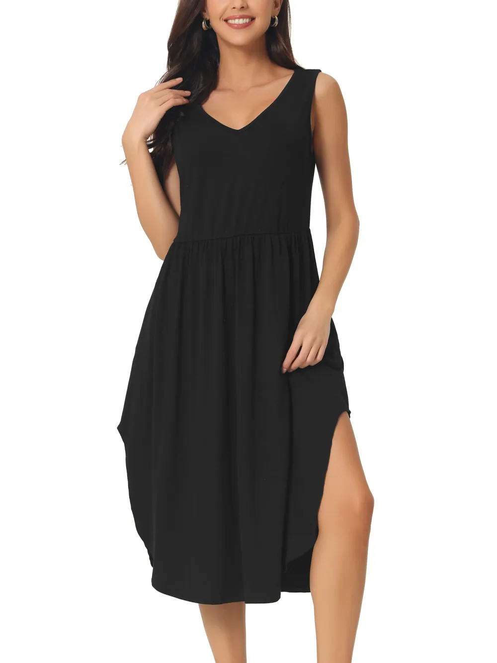 Allegra K - Sleeveless Casual Split Hem Midi Dress