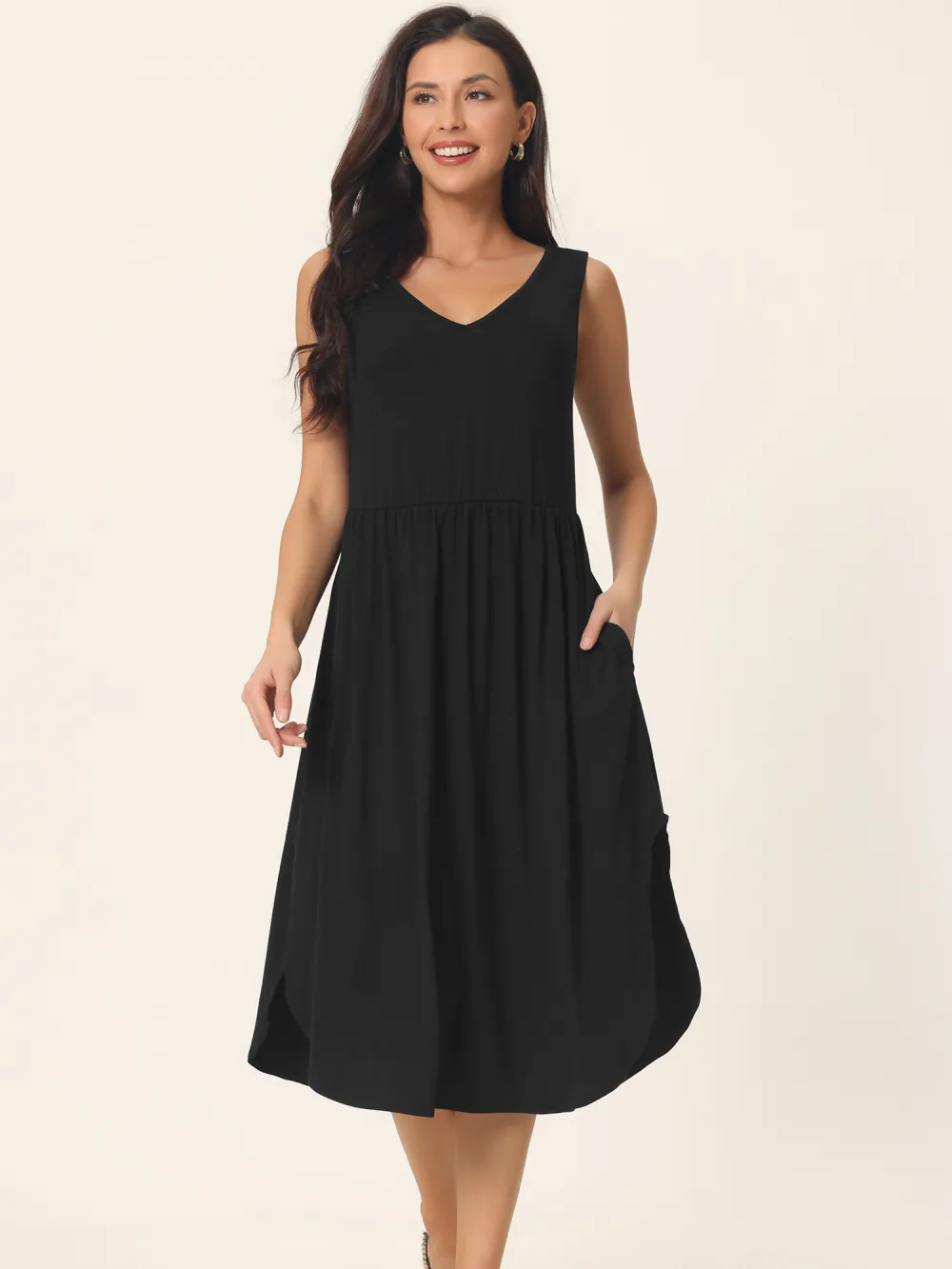 Allegra K - Sleeveless Casual Split Hem Midi Dress