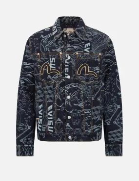 Allover Japanese Pattern Jacquard Denim Jacket