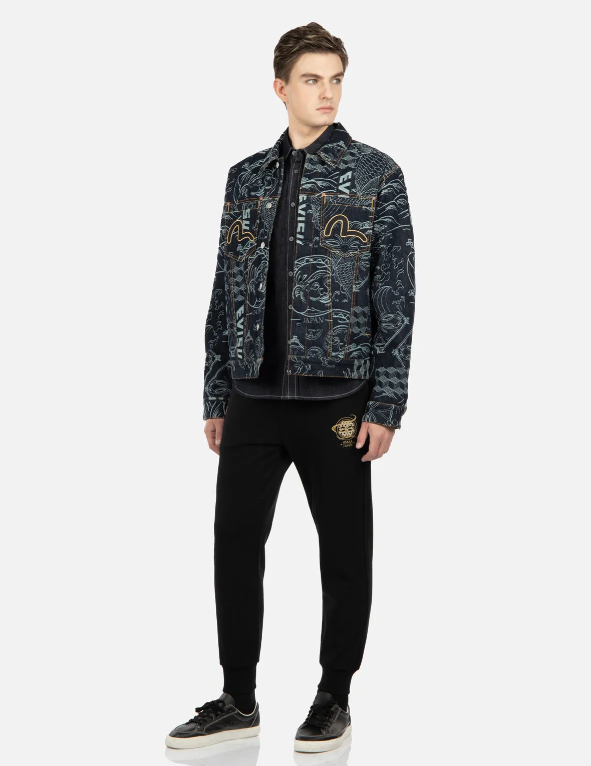 Allover Japanese Pattern Jacquard Denim Jacket