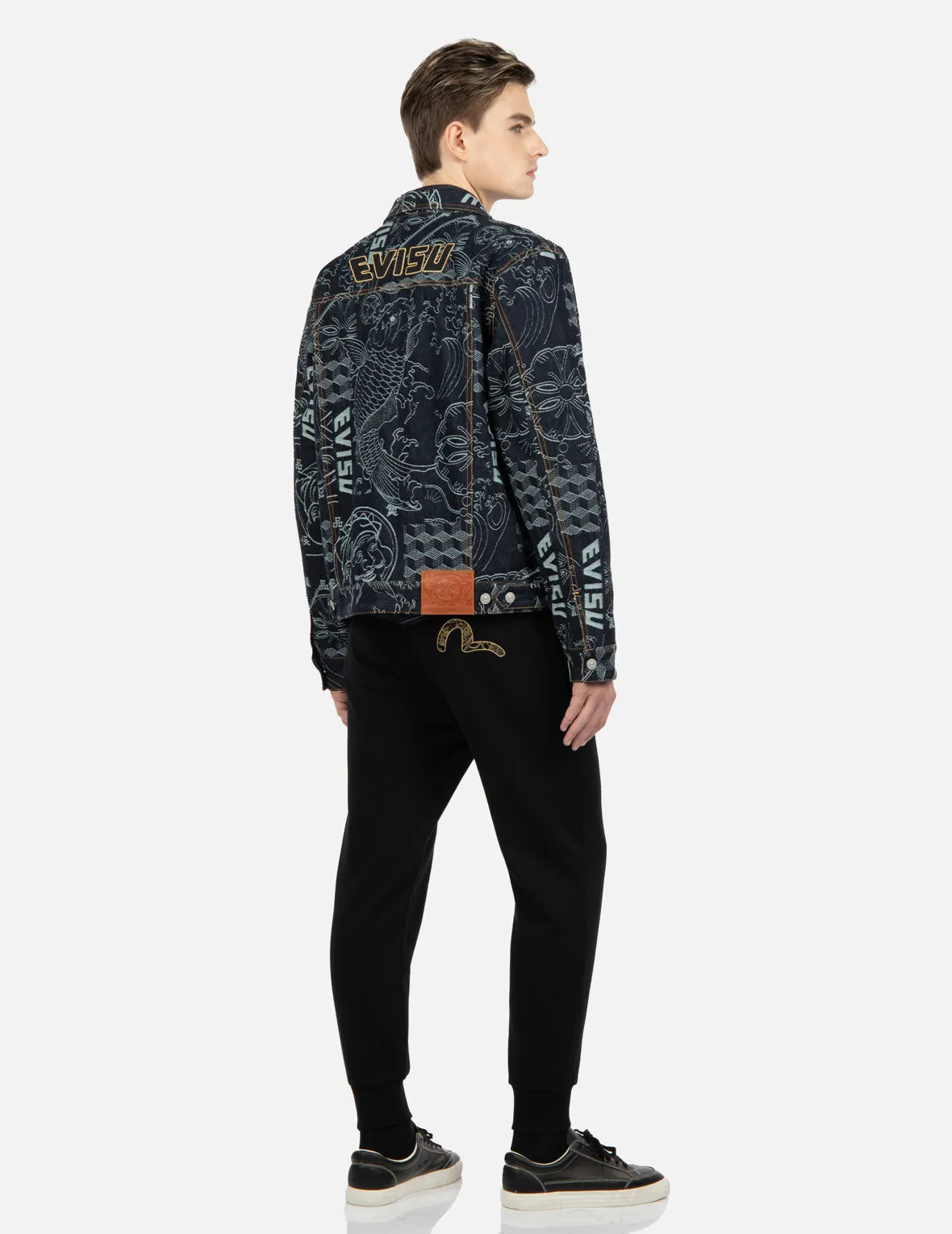 Allover Japanese Pattern Jacquard Denim Jacket