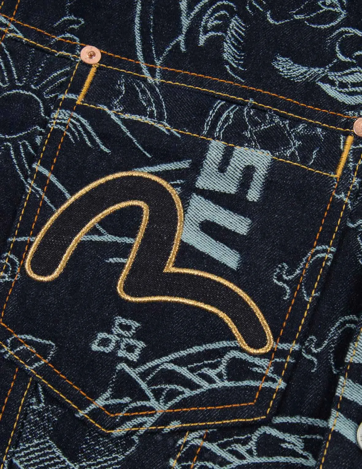 Allover Japanese Pattern Jacquard Denim Jacket