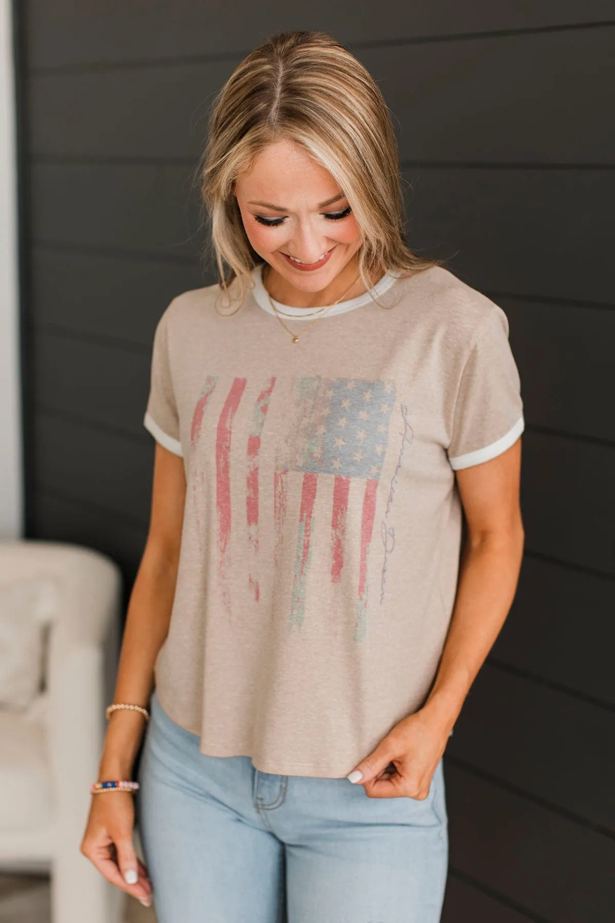 American Dream Graphic Top- Taupe