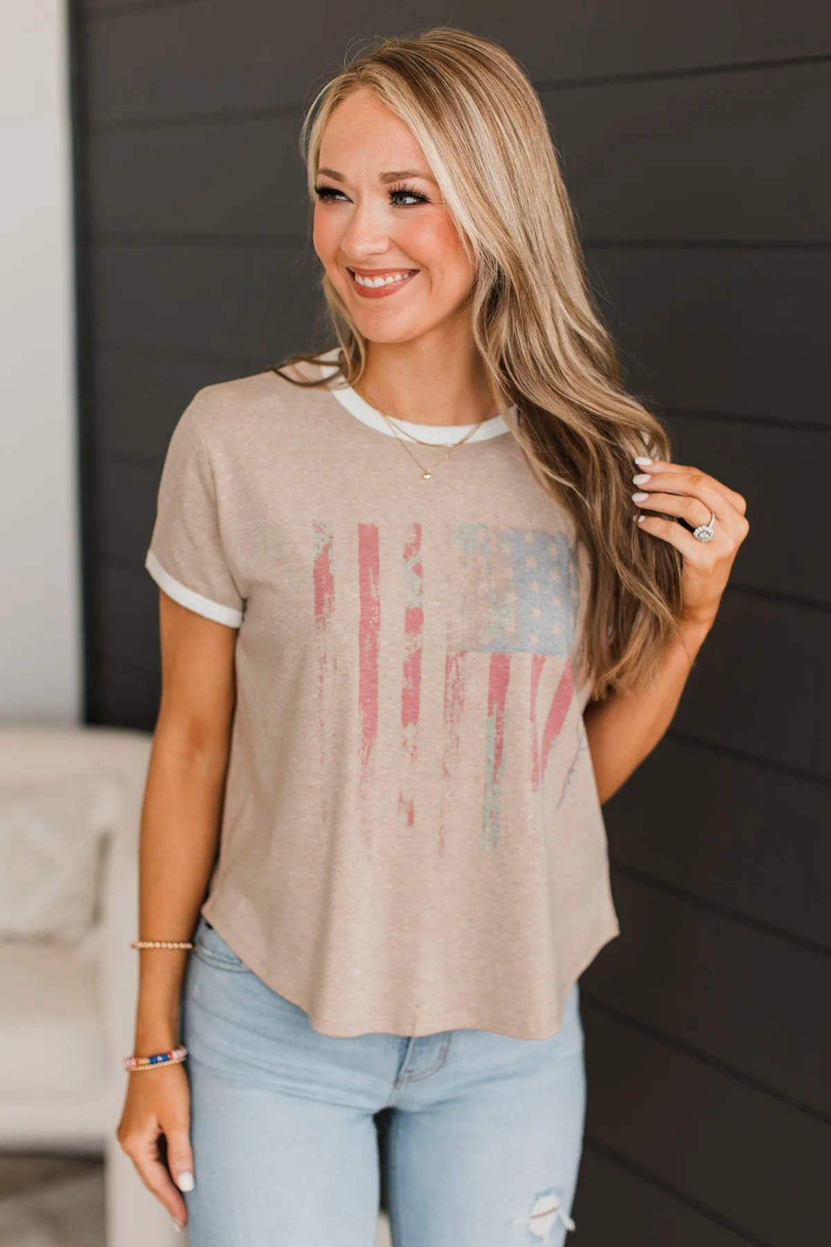 American Dream Graphic Top- Taupe