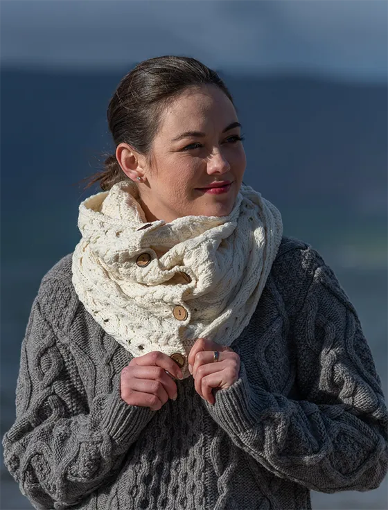 Aran Snood Scarf with Buttons