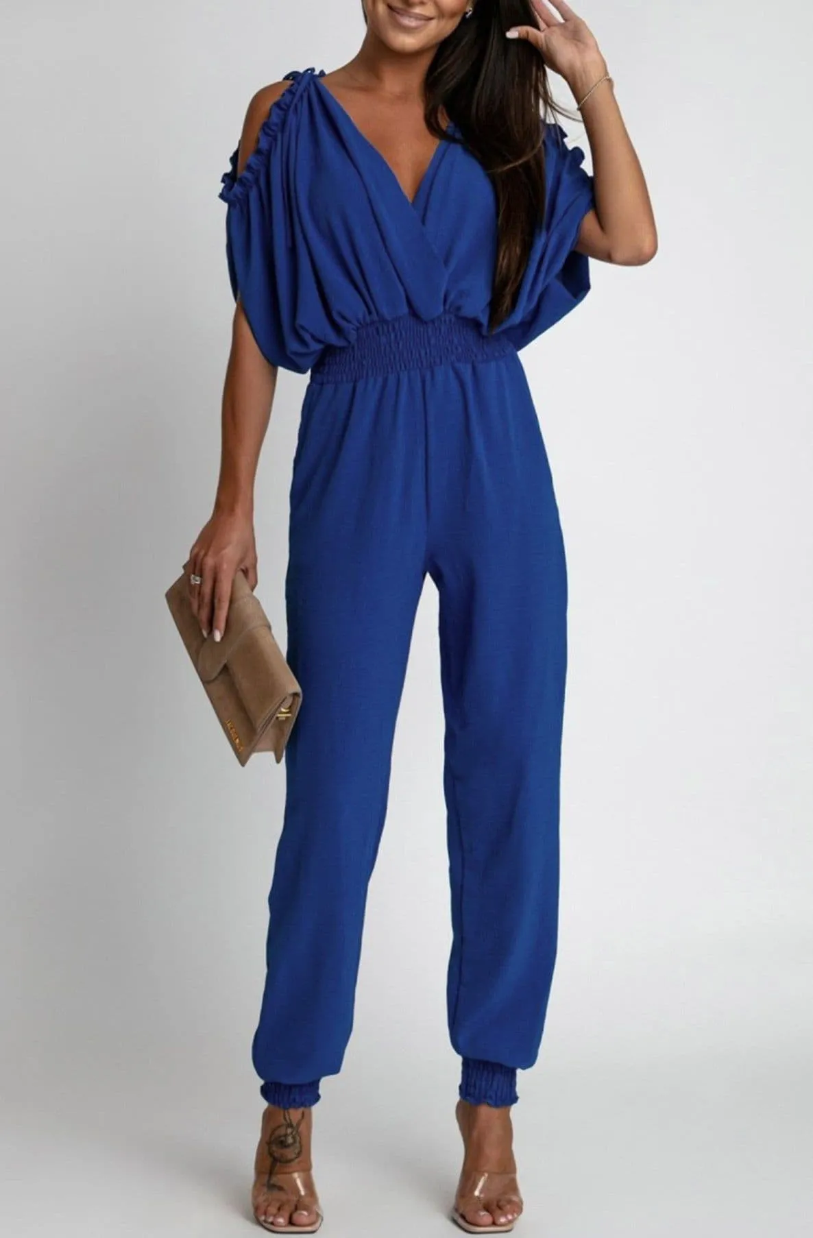 Azeila Cold  Shoulder Jumpsuit -Hot Pink