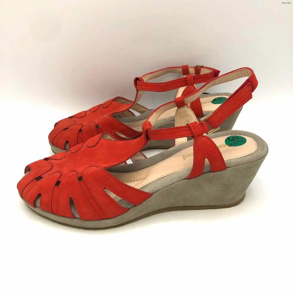 BEAUTIFEEL Red Suede Leather Wedge Sandal Shoe Size 5-1/2 Shoes