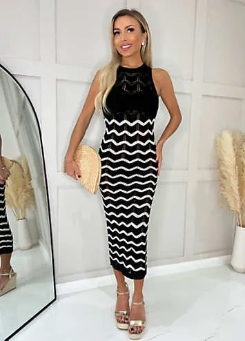 Black & White Zig Zag Crochet Midi Dress by AX Paris | Look Again