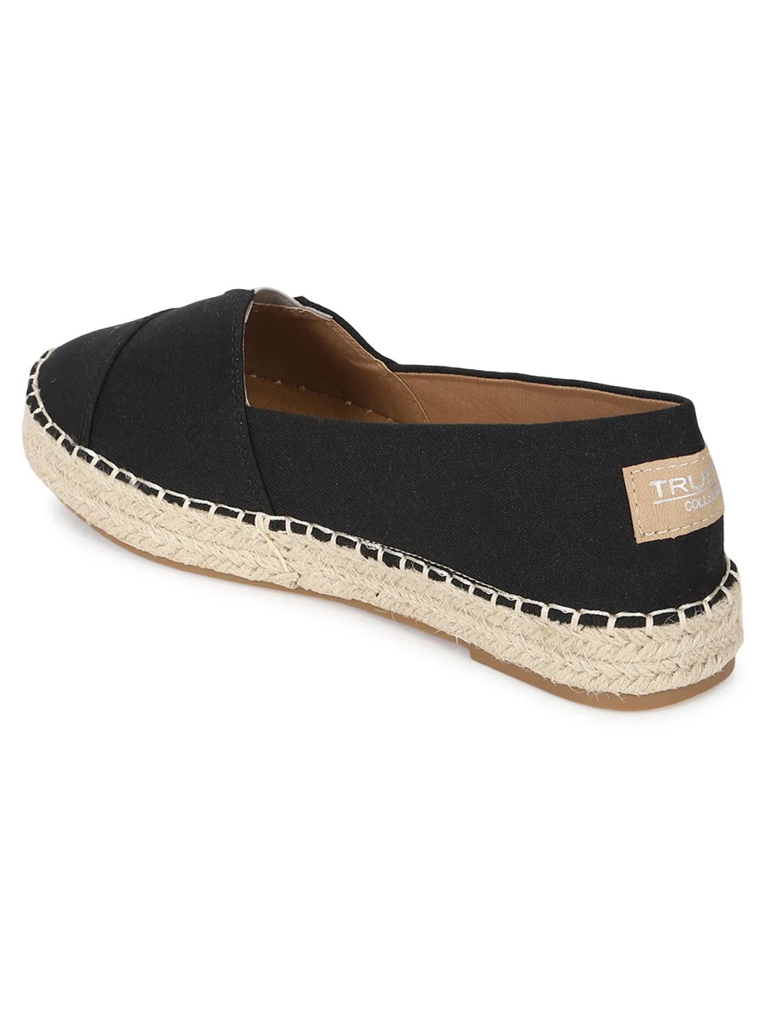 Black Canvas Espadrille With Contrast Jute Sole Loafers (TC-RS3660-BLK)