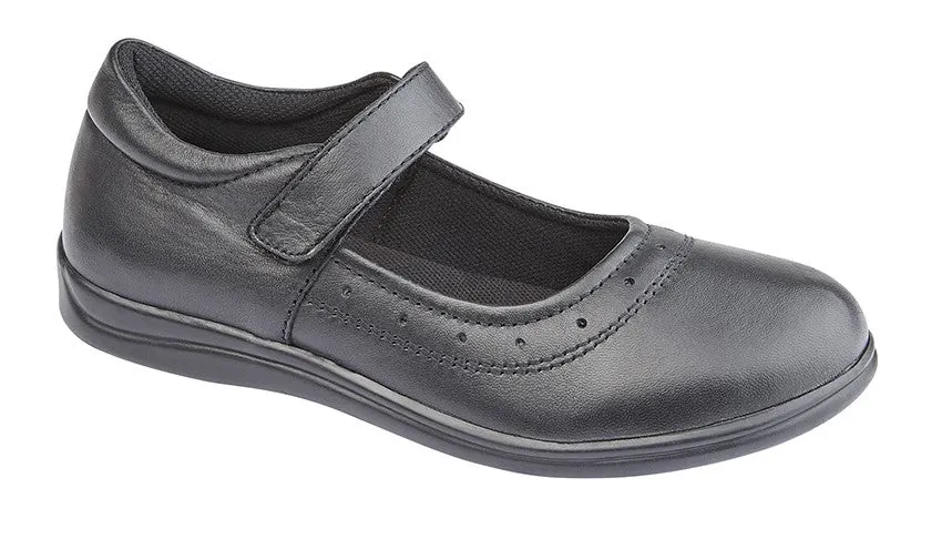 Black Leather Mary Jane School Shoes Roamers Strap Over G859A