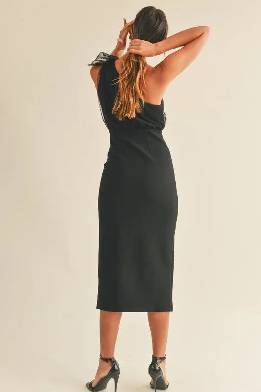 Black One Shoulder Bow Dress