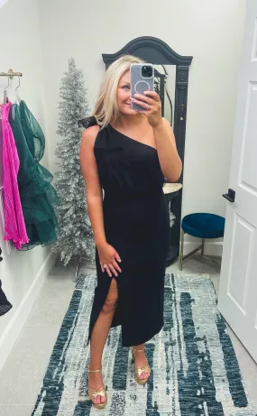 Black One Shoulder Bow Dress