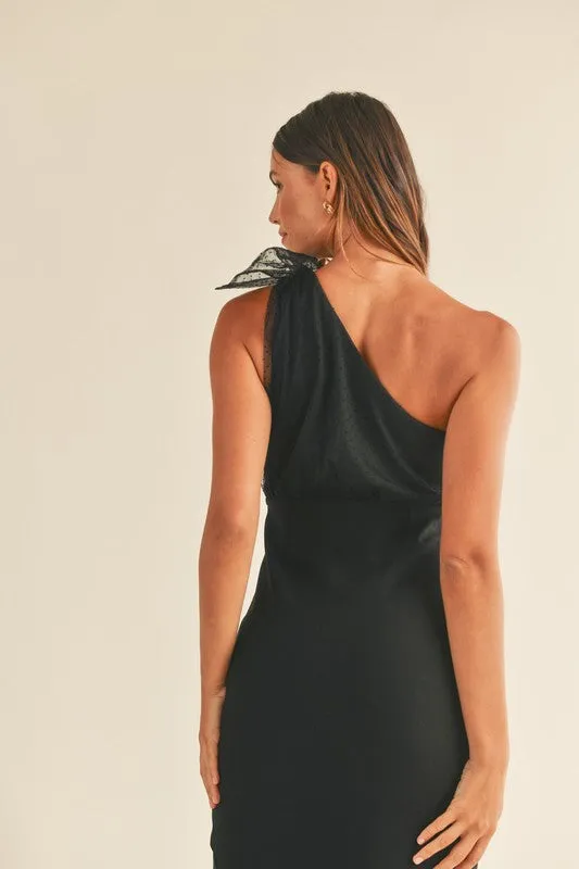 Black One Shoulder Bow Dress