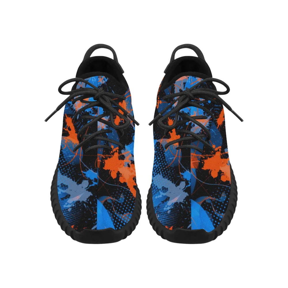 Blue and Orange Paint Splatter Abstract Men's Breathable Woven Running Shoes