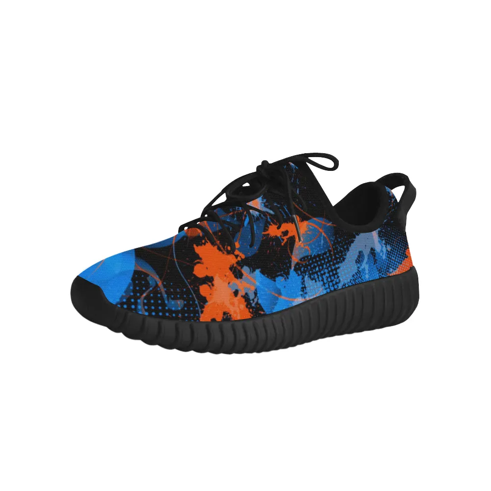 Blue and Orange Paint Splatter Abstract Men's Breathable Woven Running Shoes