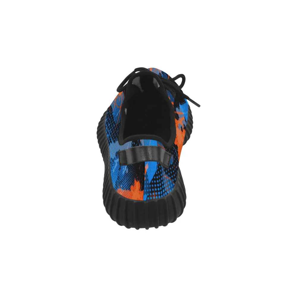 Blue and Orange Paint Splatter Abstract Men's Breathable Woven Running Shoes