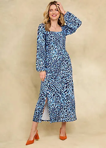 Blue Animal Print Jersey Midi Dress by Kaleidoscope | Look Again