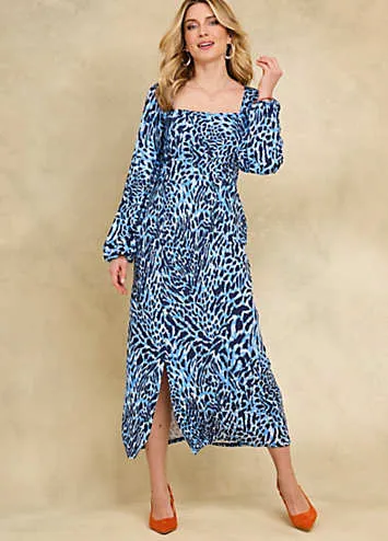 Blue Animal Print Jersey Midi Dress by Kaleidoscope | Look Again