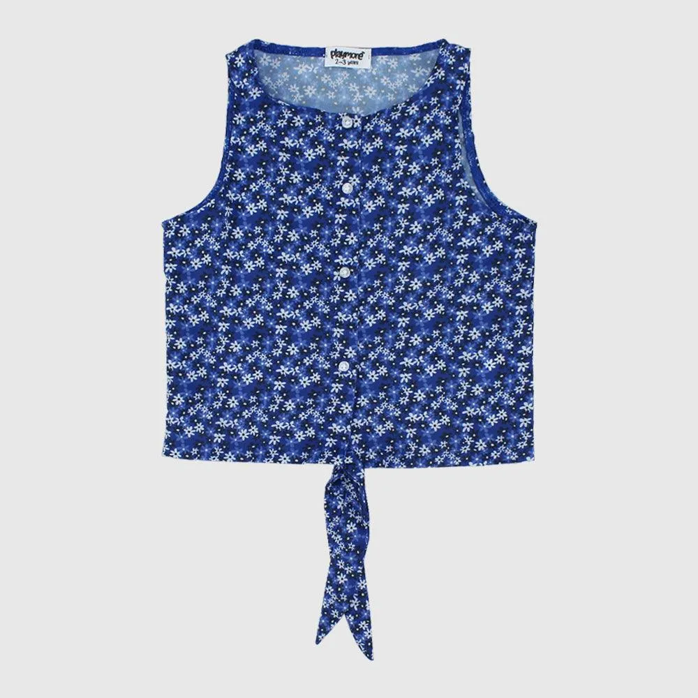 Blue Floral Sleeveless Blouse