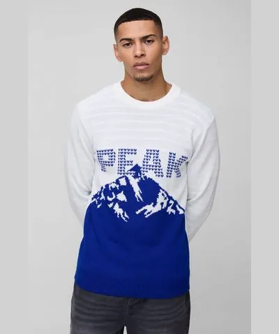 boohoo Mens Regular Fit Peak Knitted Sweater