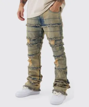 boohooMAN Mens Slim Flared Ripped Distressed Panelled Jeans