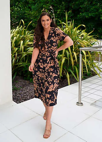 Brown Floral Wrap Multiway Midi Dress by In the Style x Jac Jossa | Look Again