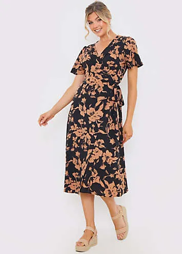 Brown Floral Wrap Multiway Midi Dress by In the Style x Jac Jossa | Look Again