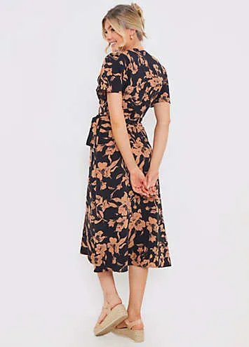 Brown Floral Wrap Multiway Midi Dress by In the Style x Jac Jossa | Look Again