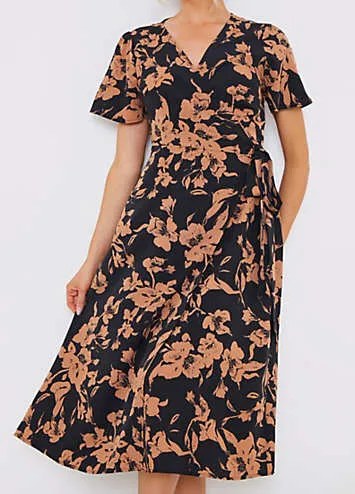 Brown Floral Wrap Multiway Midi Dress by In the Style x Jac Jossa | Look Again