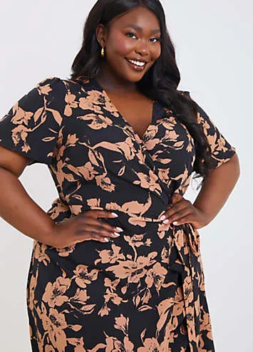 Brown Floral Wrap Multiway Midi Dress by In the Style x Jac Jossa | Look Again