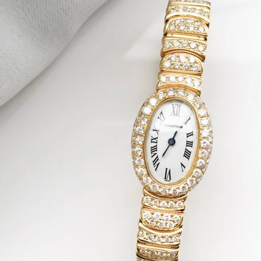 CARTIER BAIGNOIRE Mini 18mm Quartz 18K Yellow Gold Diamond Watch