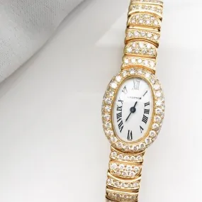 CARTIER BAIGNOIRE Mini 18mm Quartz 18K Yellow Gold Diamond Watch