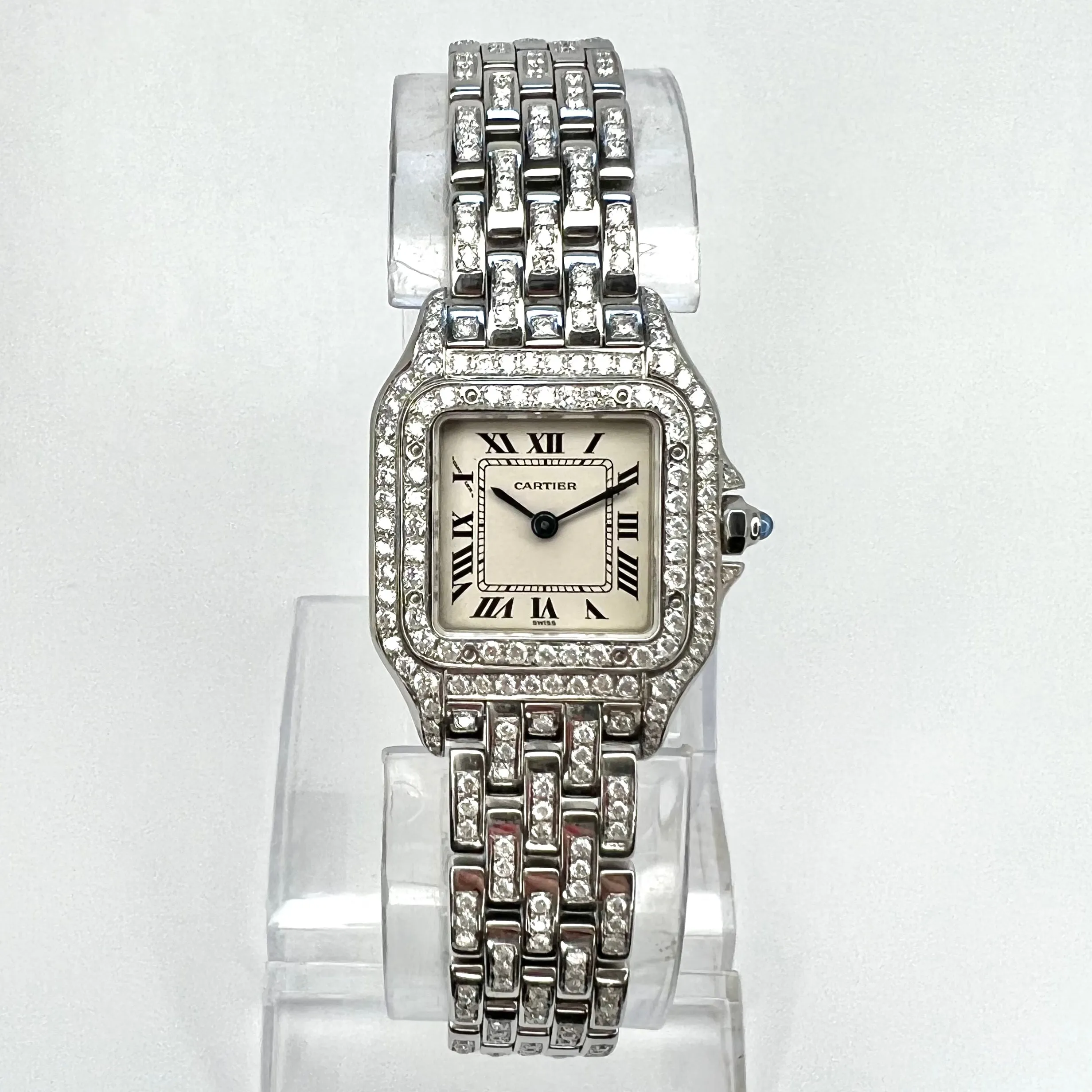 CARTIER PANTHERE 23mm Quartz Steel 4.40TCW Full DIAMONDS Watch