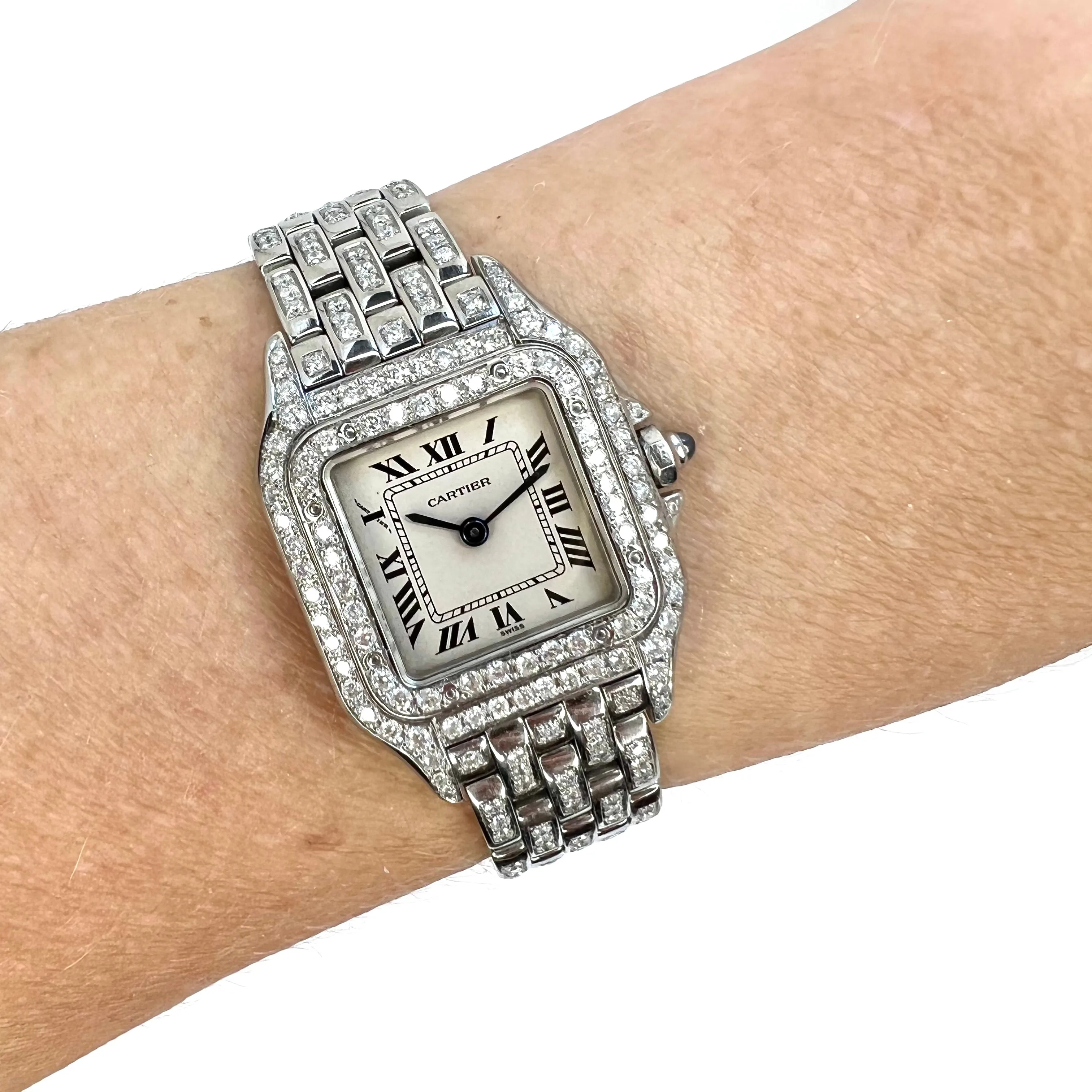 CARTIER PANTHERE 23mm Quartz Steel 4.40TCW Full DIAMONDS Watch