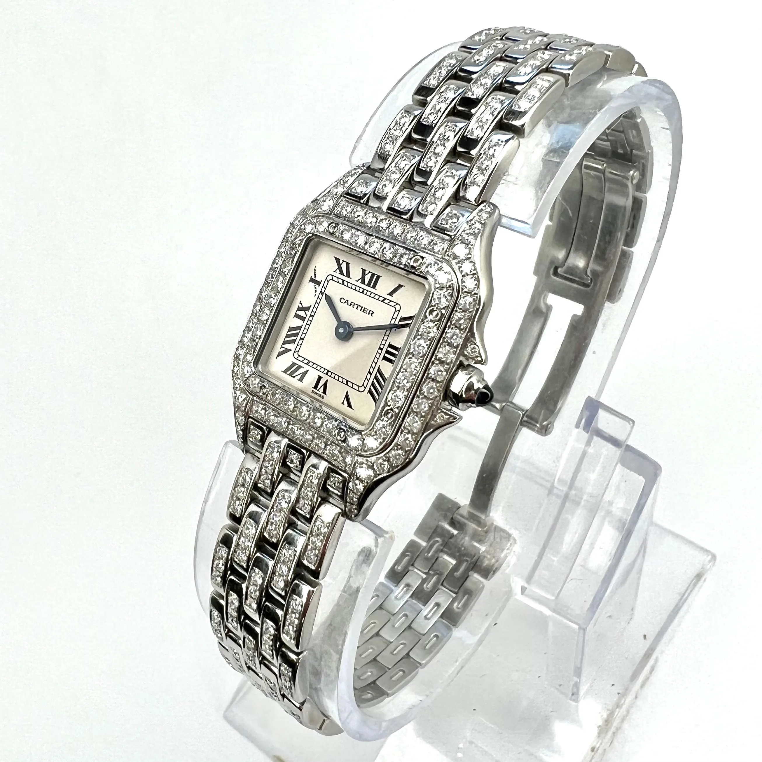 CARTIER PANTHERE 23mm Quartz Steel 4.40TCW Full DIAMONDS Watch