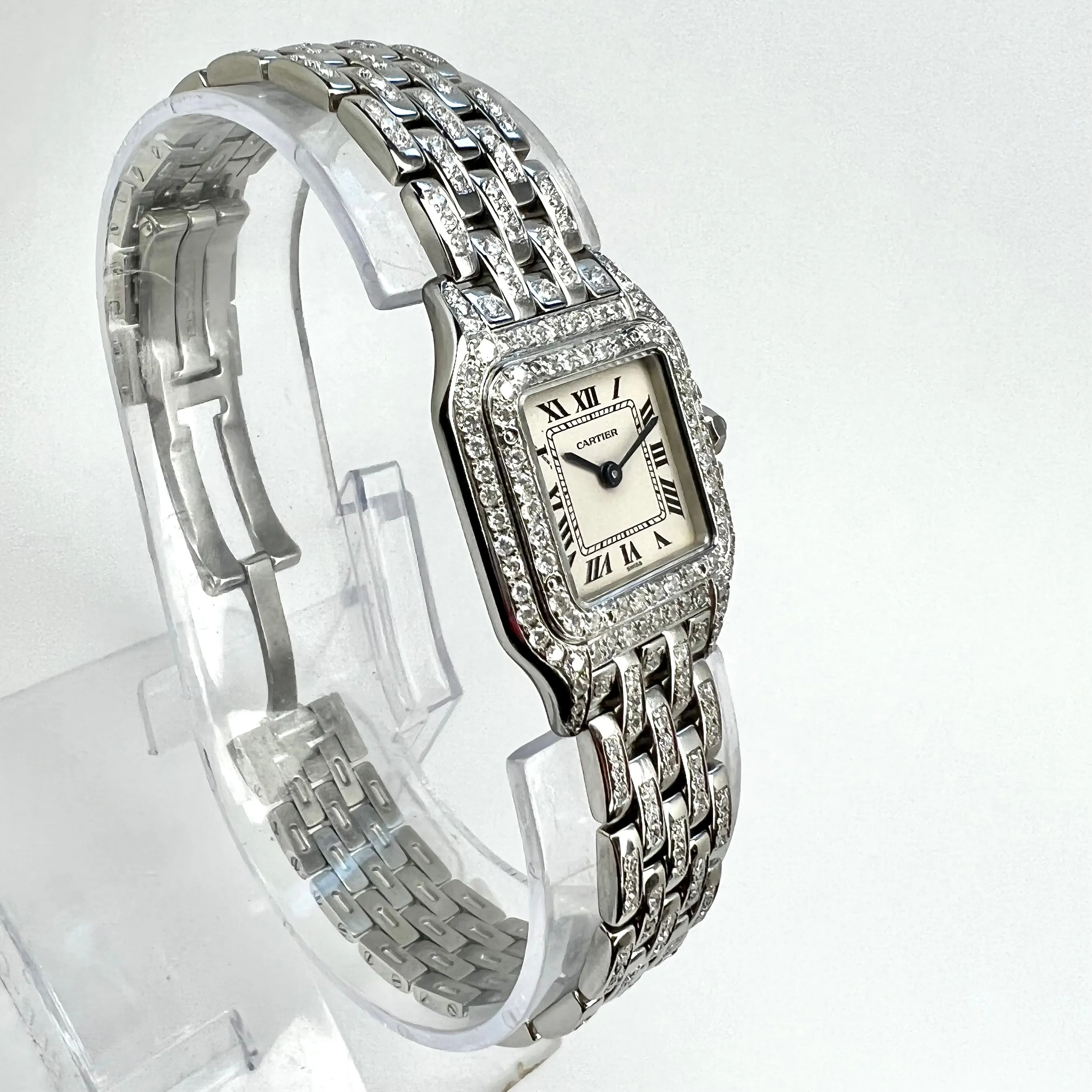 CARTIER PANTHERE 23mm Quartz Steel 4.40TCW Full DIAMONDS Watch