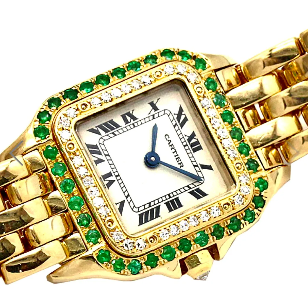 CARTIER PANTHERE Quartz 23mm 18K Yellow Gold DIAMONDS & Emeralds Watch