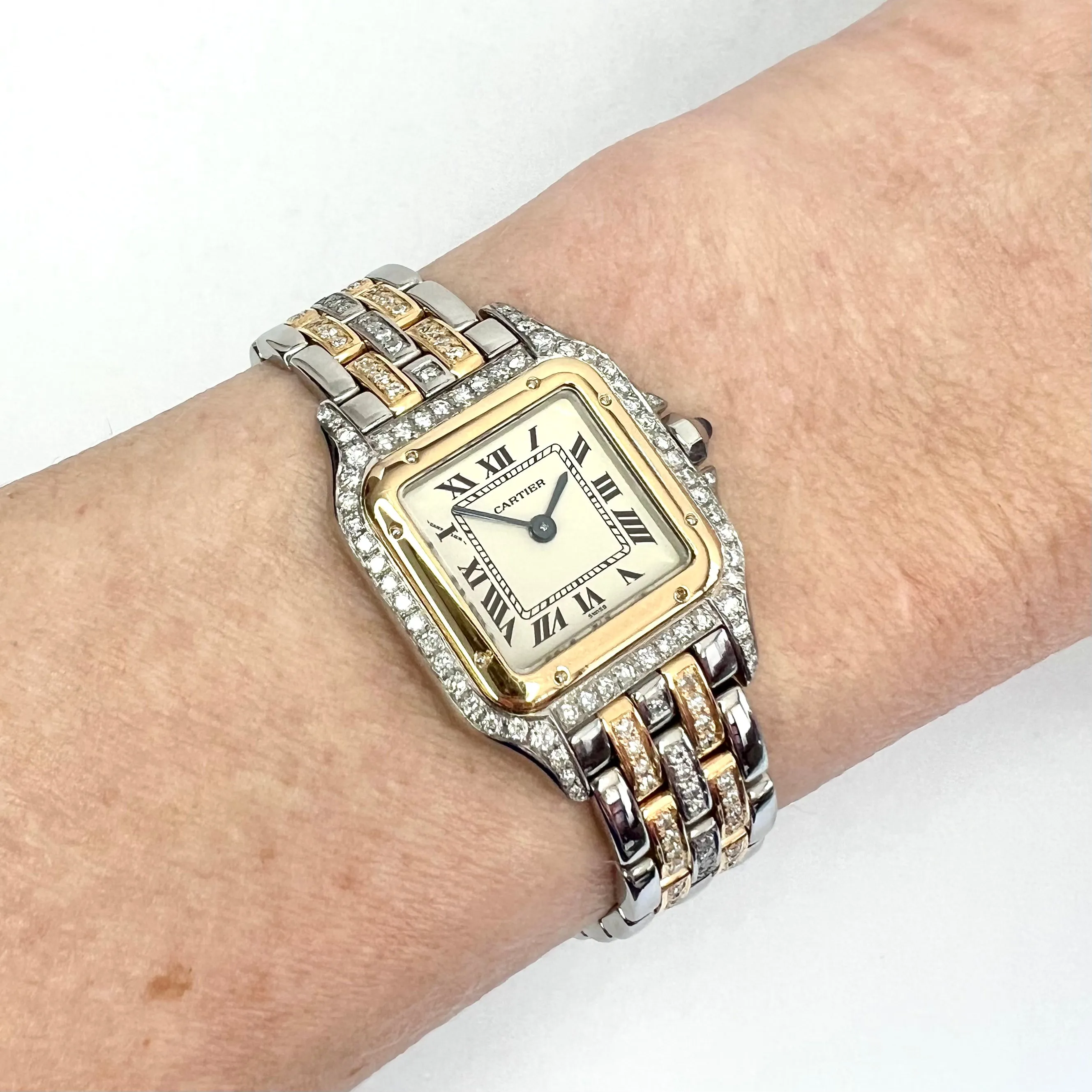 CARTIER PANTHERE Quartz 23mm 2 Row Gold ~1.2TCW Diamond Watch