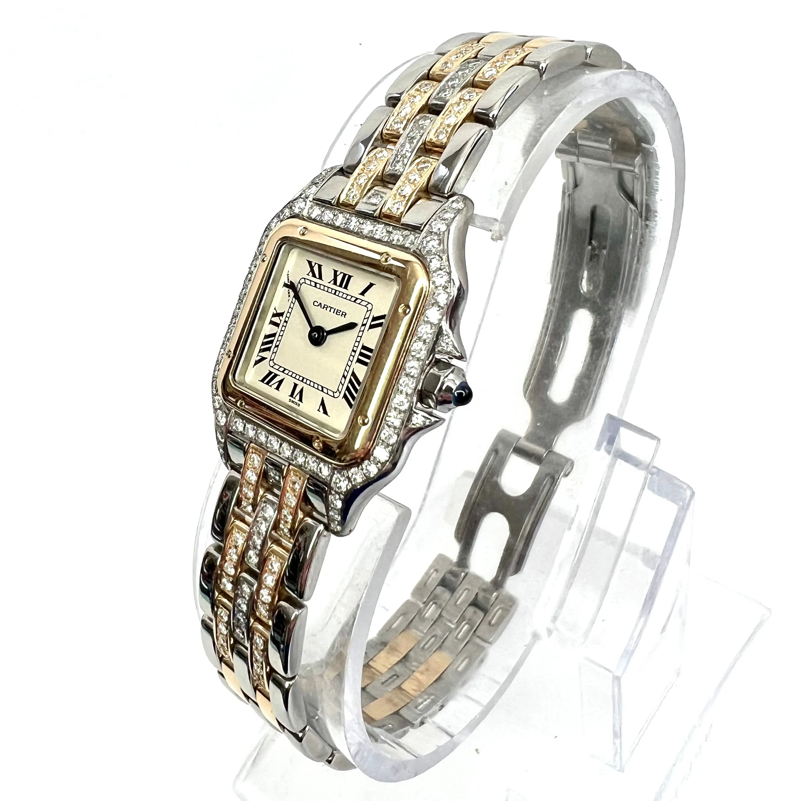 CARTIER PANTHERE Quartz 23mm 2 Row Gold ~1.2TCW Diamond Watch