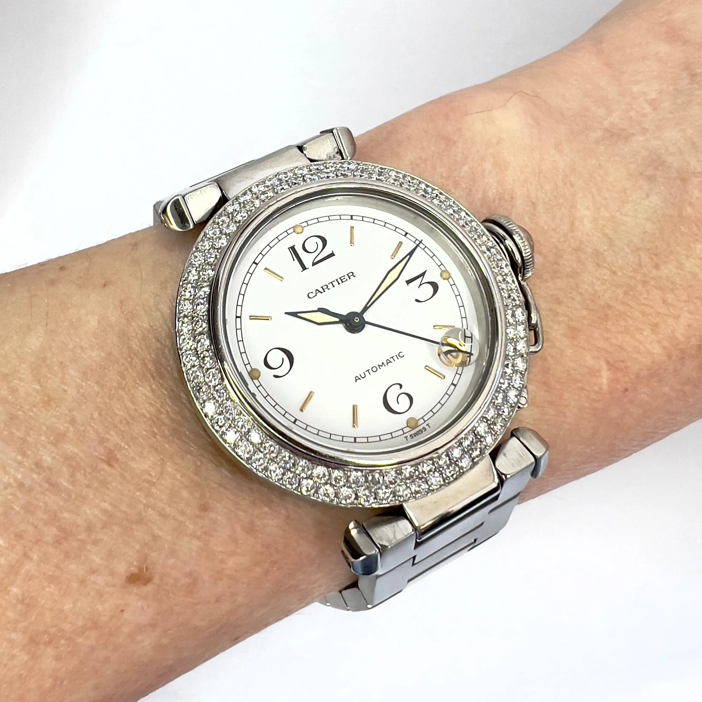 CARTIER PASHA Automatic 35mm Steel 1.81TCW DIAMOND Watch