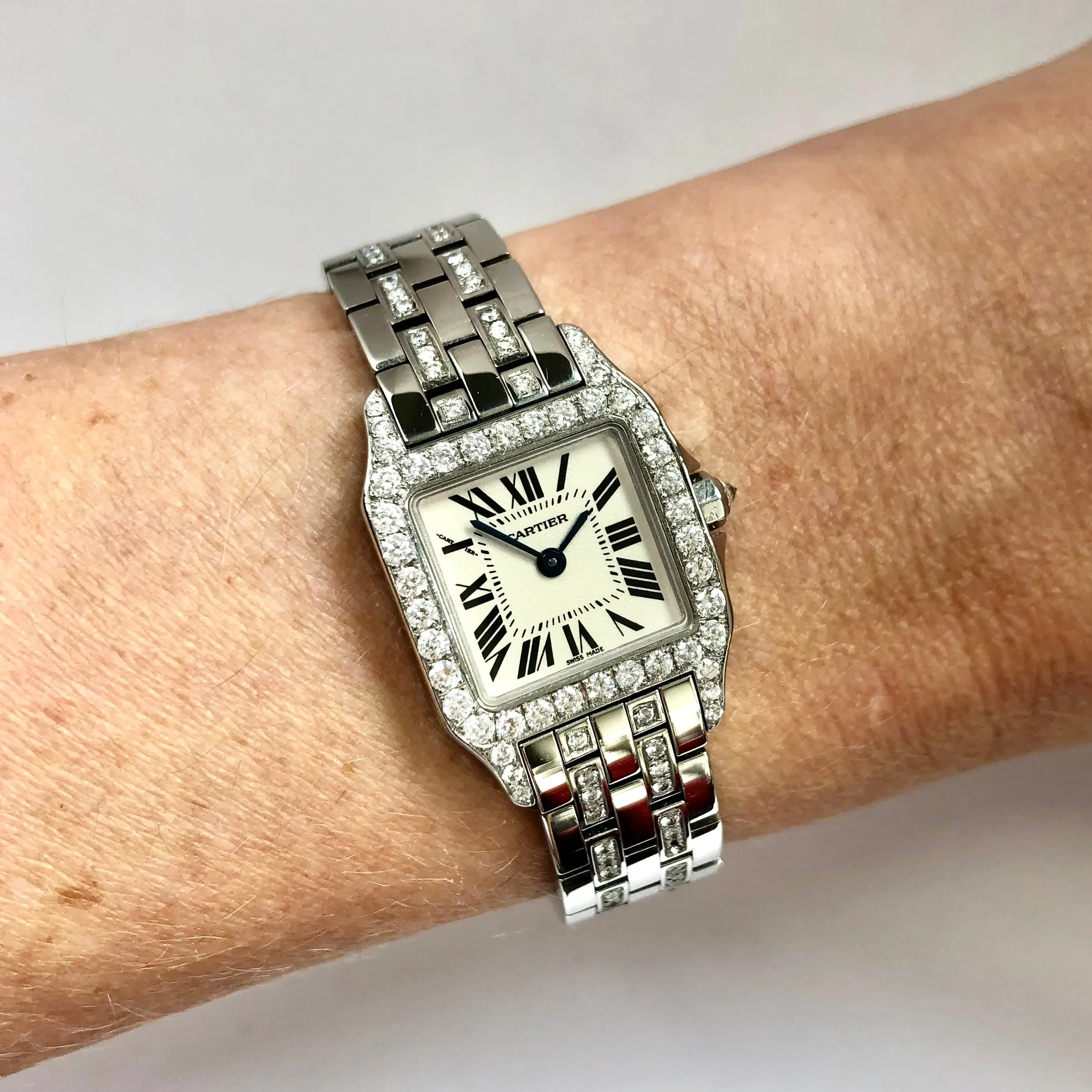 CARTIER SANTOS DEMOISELLE Quartz 20mm Steel 2.25TCW Diamond Watch