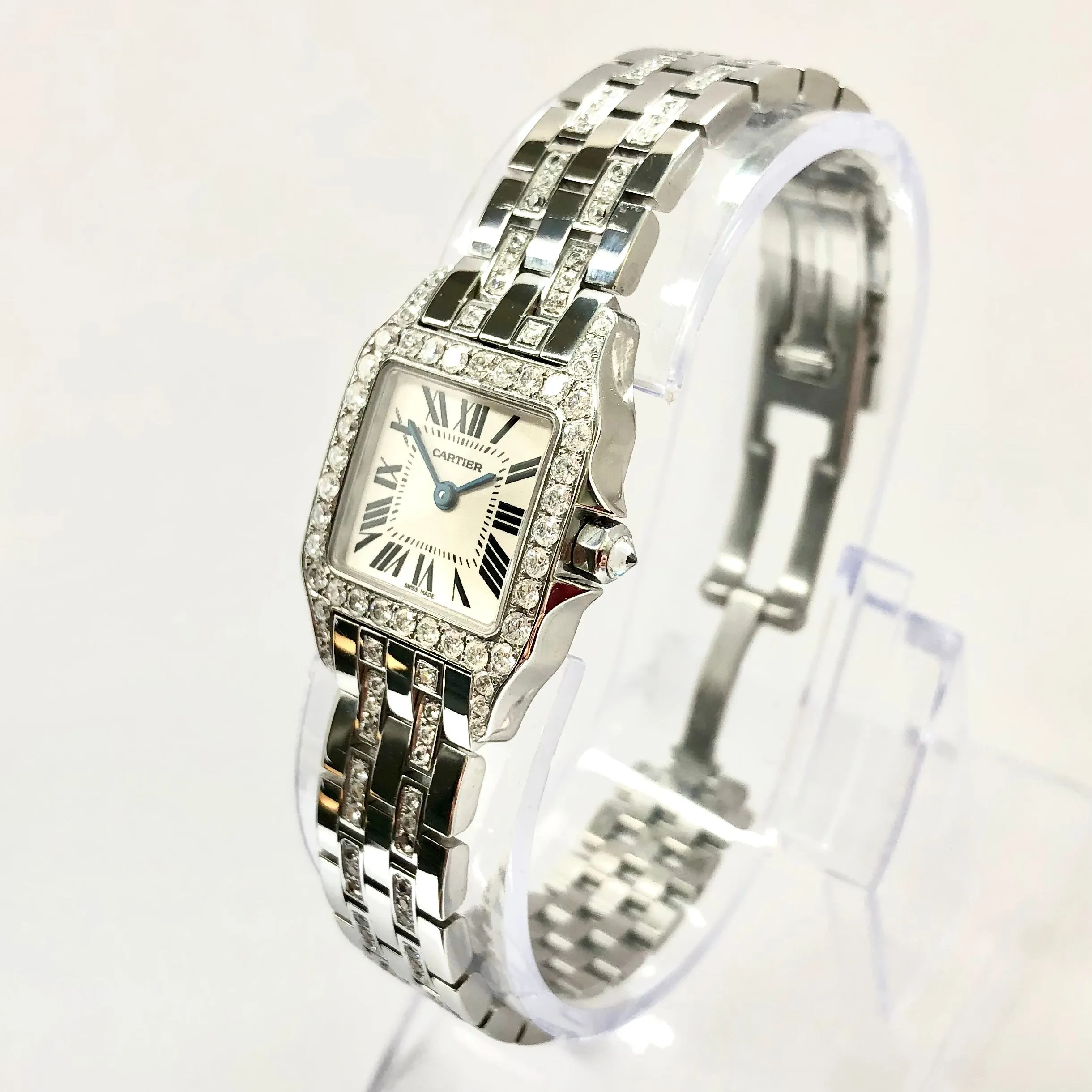 CARTIER SANTOS DEMOISELLE Quartz 20mm Steel 2.25TCW Diamond Watch