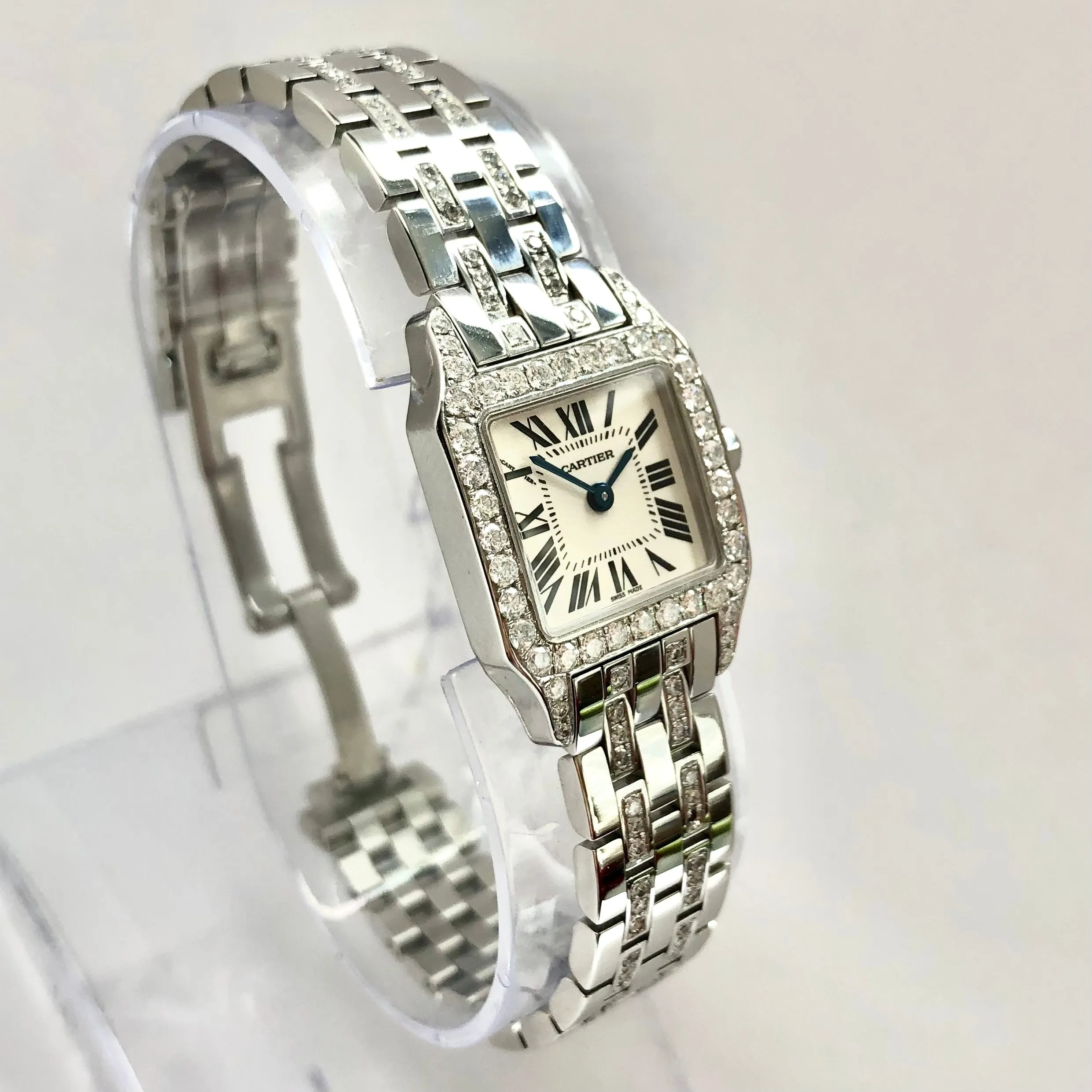 CARTIER SANTOS DEMOISELLE Quartz 20mm Steel 2.25TCW Diamond Watch