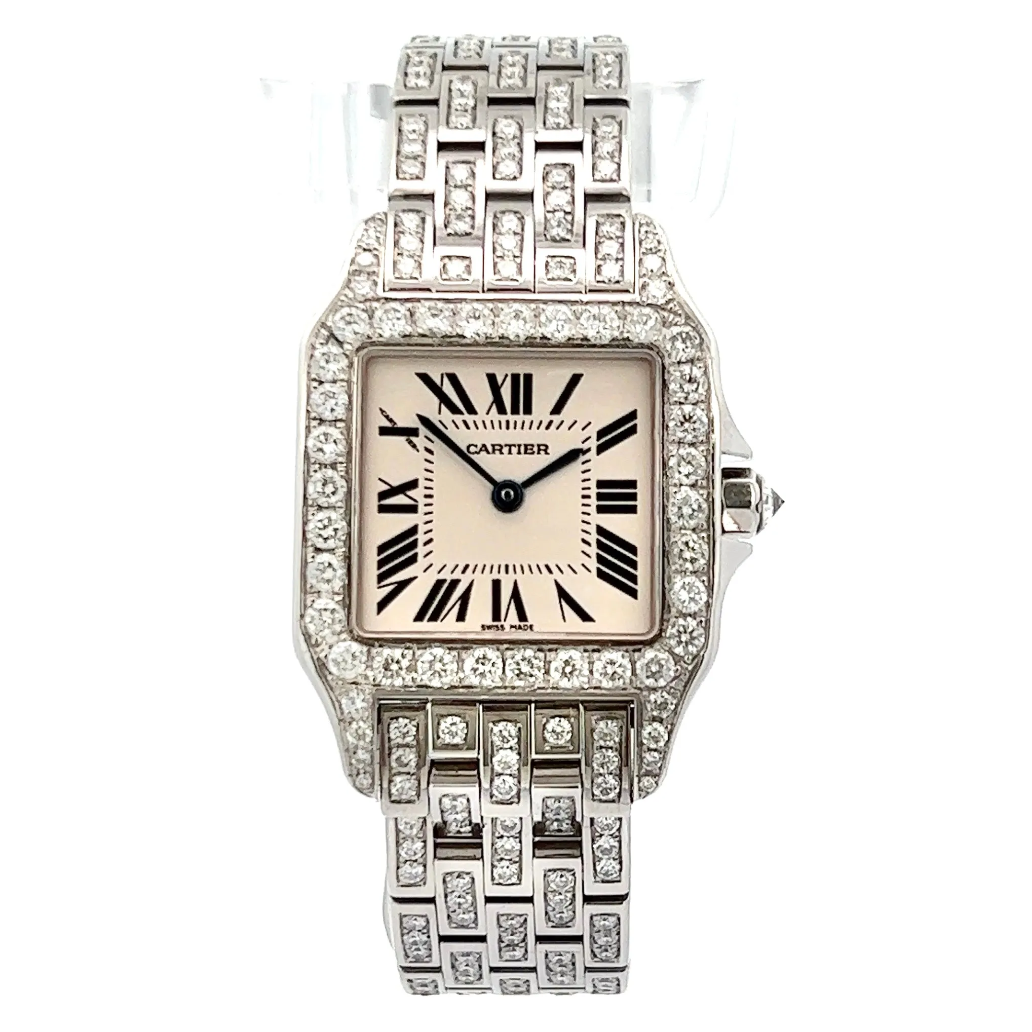 CARTIER SANTOS DEMOISELLE Quartz 26mm Steel 6.63TCW DIAMOND Watch