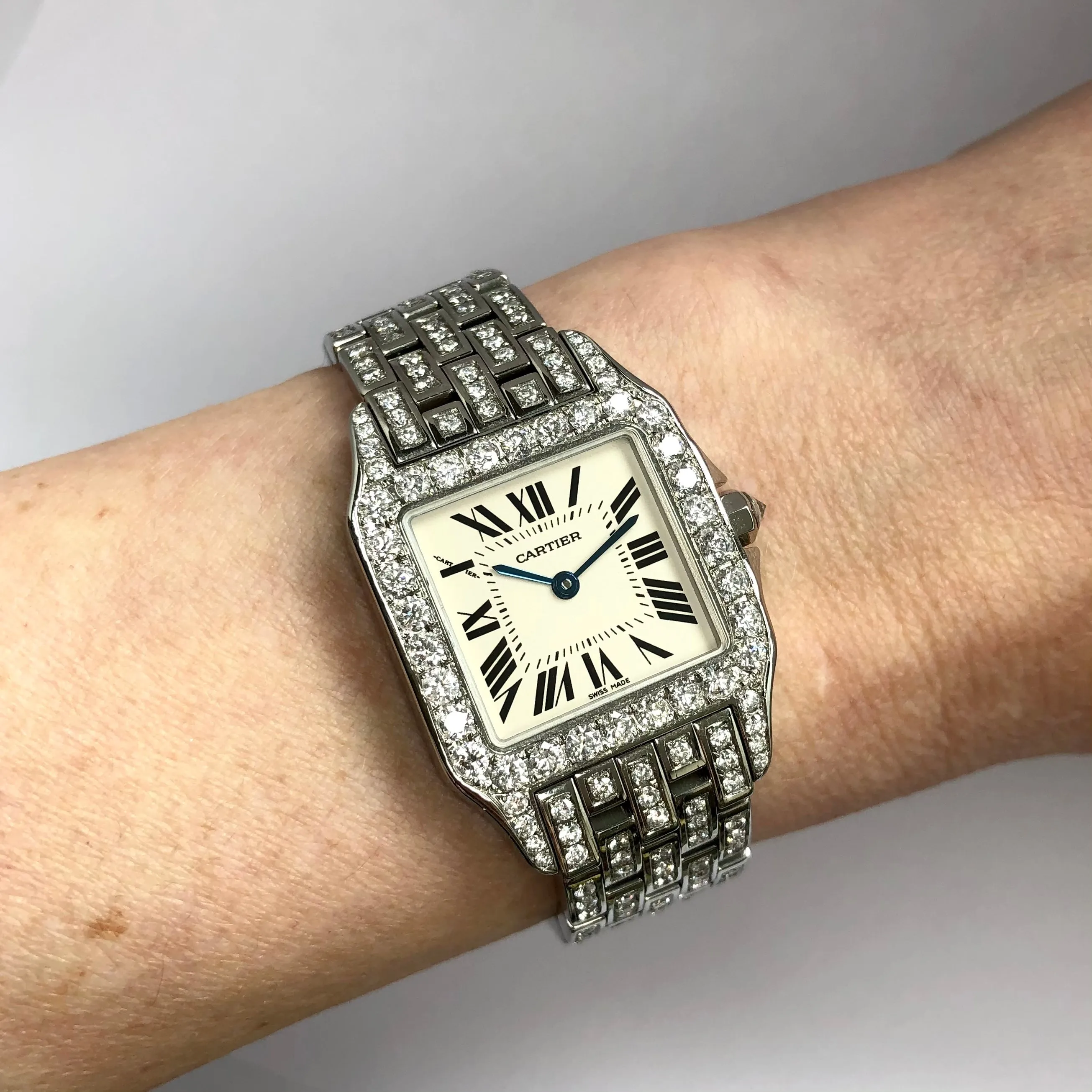 CARTIER SANTOS DEMOISELLE Quartz 26mm Steel 6.63TCW DIAMOND Watch